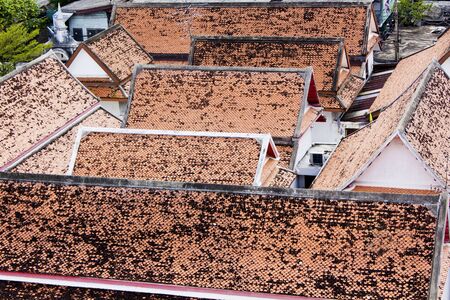 top view roof of thai temple made by potteryのeditorial素材