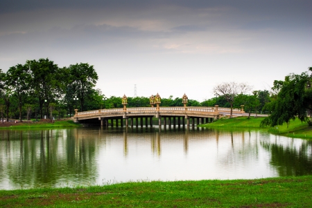 Bridge in a park, Ayutthaya Province, Thailandの写真素材