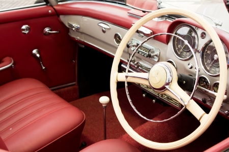 PATHUM THANI,THAILAND-JUNE 23: close-up insite of Mercedes-Benz 190SL on display at the 36th Vintage Car Concours on June 20-24,2012 in Pathum Thani, Thailand.のeditorial素材