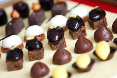 Various chocolate set in the dishの写真素材
