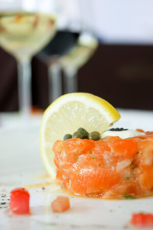 Salad salmon roll with cream cheese and lemonの写真素材