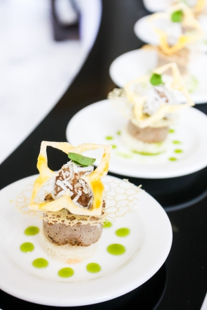 Chocolate dessert on the plate for servingの写真素材