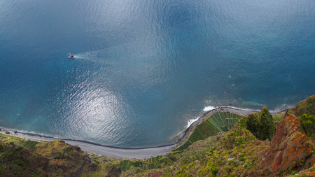 Madeira - Viewpoint Cabo Girao with mango plants and a pirate shipの写真素材
