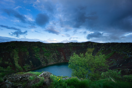 Iceland - Kerry Crater Lake at blue hourの写真素材