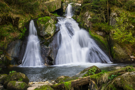 Germany, Two parallel waterfalls and two terraces of triberg waterfalls in black forestの写真素材