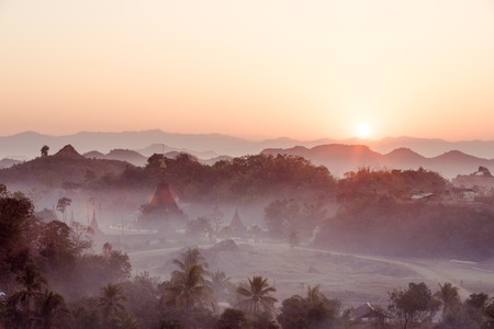 A temple surrounded by nature to pray to buddha from sunrise to sunsetの写真素材