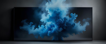 3d rendering of a blue smoke in a black room. Abstract background