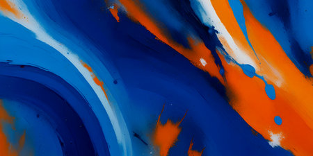 Abstract background of oil paint in blue, orange and white colors.の写真素材