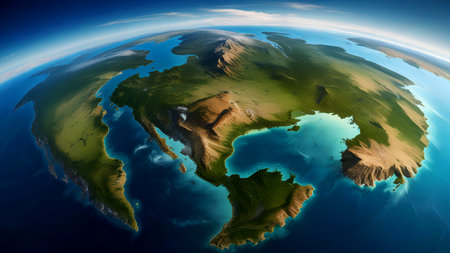 North America on planet Earth. 3D illustration with detailed planet surface.