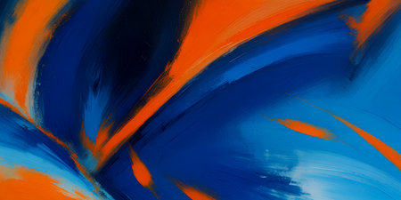 Abstract background of acrylic paint in blue, orange and yellow tones.の写真素材
