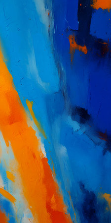 abstract background - blue and orange paint strokes on a white wallの写真素材