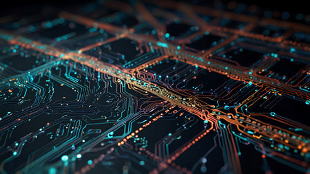 Circuit board close-up. Technology background. 3d rendering