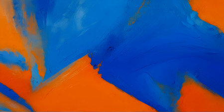 Abstract background of acrylic paint in blue, orange and orange tones.