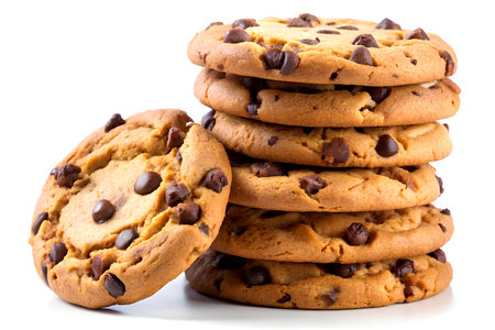 Chocolate chip cookies isolated on white background. Chocolate chip cookies. Created with Generative...