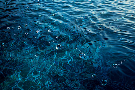 Blue water surface with ripples and bubbles. Abstract nature background. Generative AIの写真素材