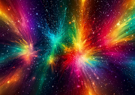 Abstract colorful background with space for text, stars and nebula. Created with Generative AIの写真素材