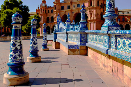 Famous Plaza de Espana in Seville, Andalusia, Spainの写真素材