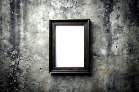 blank picture frame on grunge cement wall for add text or image, close up.の写真素材