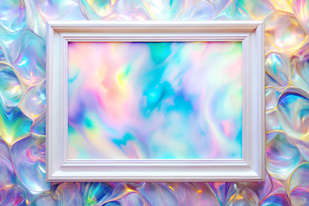 Empty white frame on abstract colorful background. 3d render illustration. Created with Generative AIの写真素材