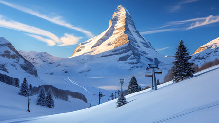 Matterhorn peak in Zermatt, Switzerland. Winter landscape.の写真素材