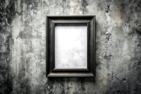 Old picture frame on grunge wall. Mock up, 3D Rendering.の写真素材