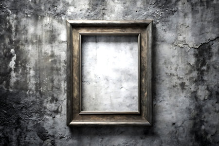 Old picture frame on grunge concrete wall background. 3d rendering.の写真素材