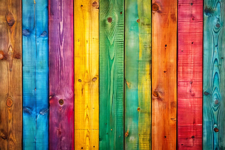 Colorful painted wood wall - texture or background, close-up.の写真素材