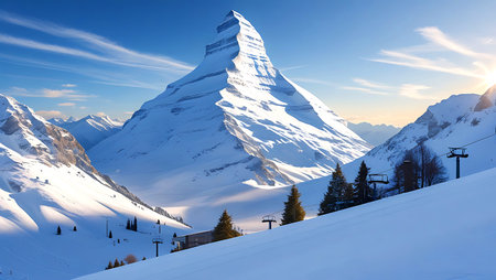Panoramic view of Matterhorn peak in Zermatt, Switzerland.の写真素材