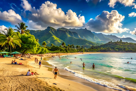 Panoramic view of Waikiki beach, Hawaii, USAの写真素材