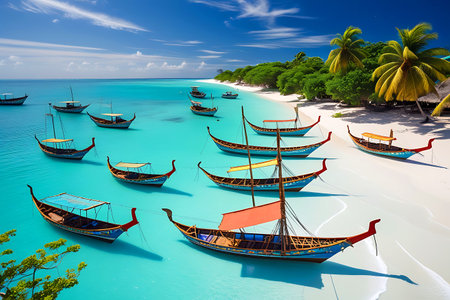Beautiful tropical island with traditional longtail boats.の写真素材
