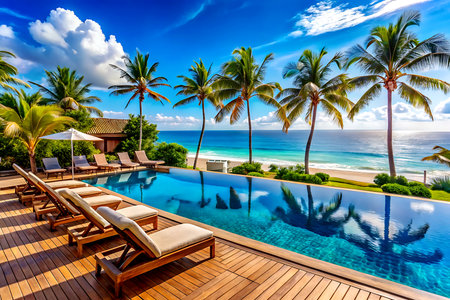 Beautiful luxury swimming pool in hotel resort - Holiday Vacation concept.の写真素材