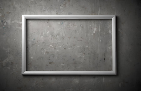 Blank picture frame on grunge cement wall, can be used as black & white background. Generative AIの写真素材
