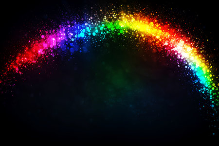 Abstract background with rainbow colored particles and bokeh effect. Generative AIの写真素材