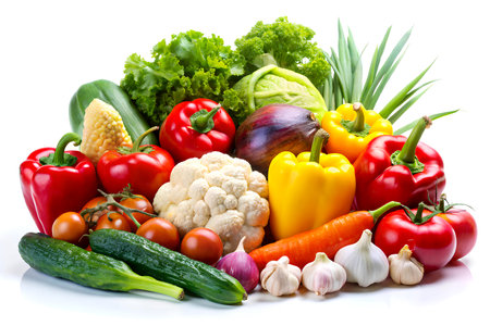 Fresh vegetables isolated on white background. Healthy food. Diet concept.の写真素材