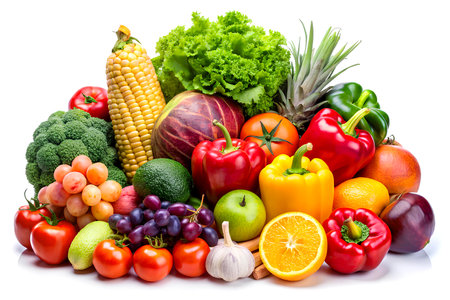 Vegetables and fruits isolated on white background. Healthy food. Generative AIの写真素材