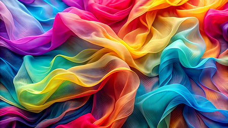 Abstract background of multicolored wavy fabric. 3d rendering.の写真素材