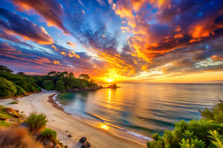 Beautiful sunset on the beach of Costa Brava, Catalonia, Spain.の写真素材