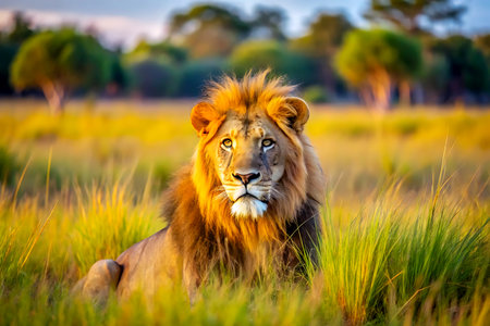 Lion (Panthera leo) in the Moremi Game Reserve, Botswanaの写真素材