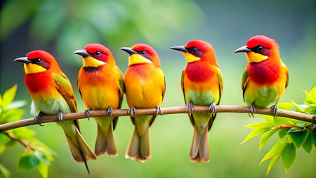Group of Bee-Eater birds on the branch, Thailand.の写真素材