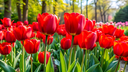 Red tulips in the Keukenhof park in Netherlands.の写真素材