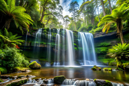 Waterfall in the rainforest of Victoria, Australia. HDR image. Created with Generative AIの写真素材