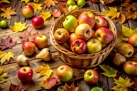 A vibrant fruit bowl with apples, bananas, and oranges on a rustic table.の写真素材