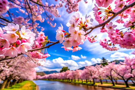 Cherry Blossoms at Kawaguchiko Lake, Japan, signaling the start of spring.