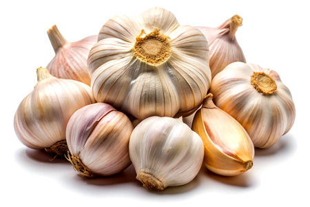 Garlic isolated on white background. Clipping path. Full depth of field.の写真素材