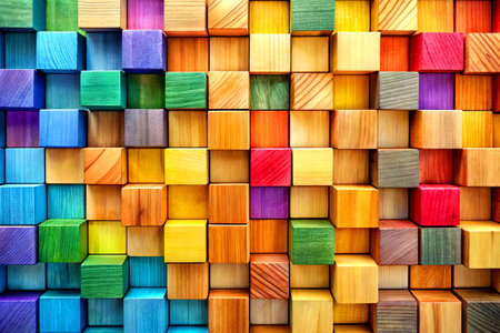 Colorful wooden cubes as background. Top view. Toned.の写真素材