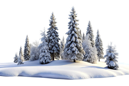 Serene Snow-Covered Forest Landscape Isolated on White Background.の写真素材