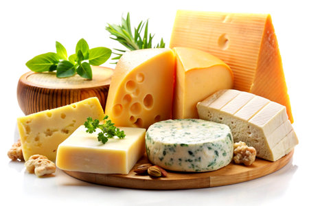 Gourmet Cheese Assortment on White Background.の写真素材