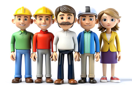 3D Illustration of People Wearing Hard Hatsの写真素材
