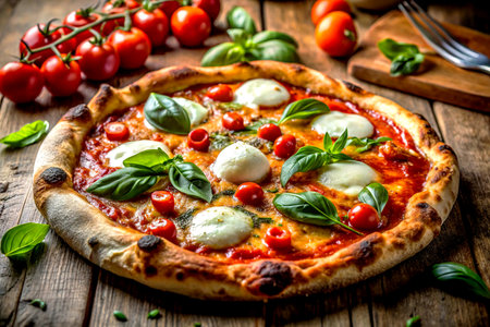 Pizza Margherita with Mozzarella and Cherry Tomatoesの写真素材