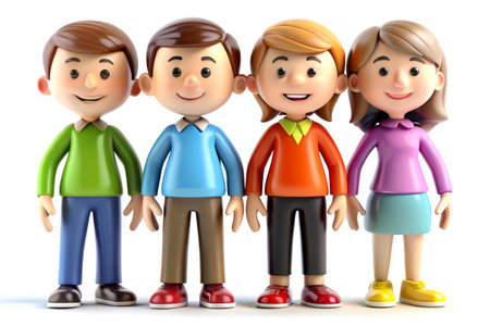 3D Illustration of Smiling Children Standing in a Rowの写真素材